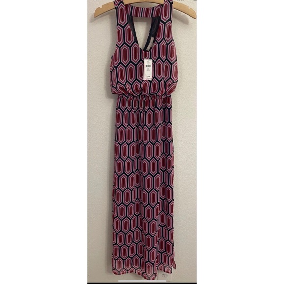 Banana Republic Womens Maxi Dress Sleeveless Geometric Print Pink Red 00P Petite - Picture 1 of 9